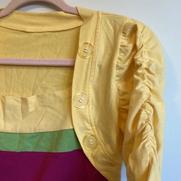 Vintage Yellow Ruched Sleeve Top with Colorblock and Faux Cropped Jacket size XS - Picture 6 of 6